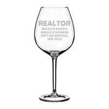 Realtor Real Estate Agent Broker Miracle Worker Job Title Funny Wine Glass