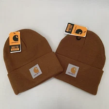 Carhartt A18 Beanie  Hat  Brown Winter pull on  knit cap ONE SIZE Set of Two