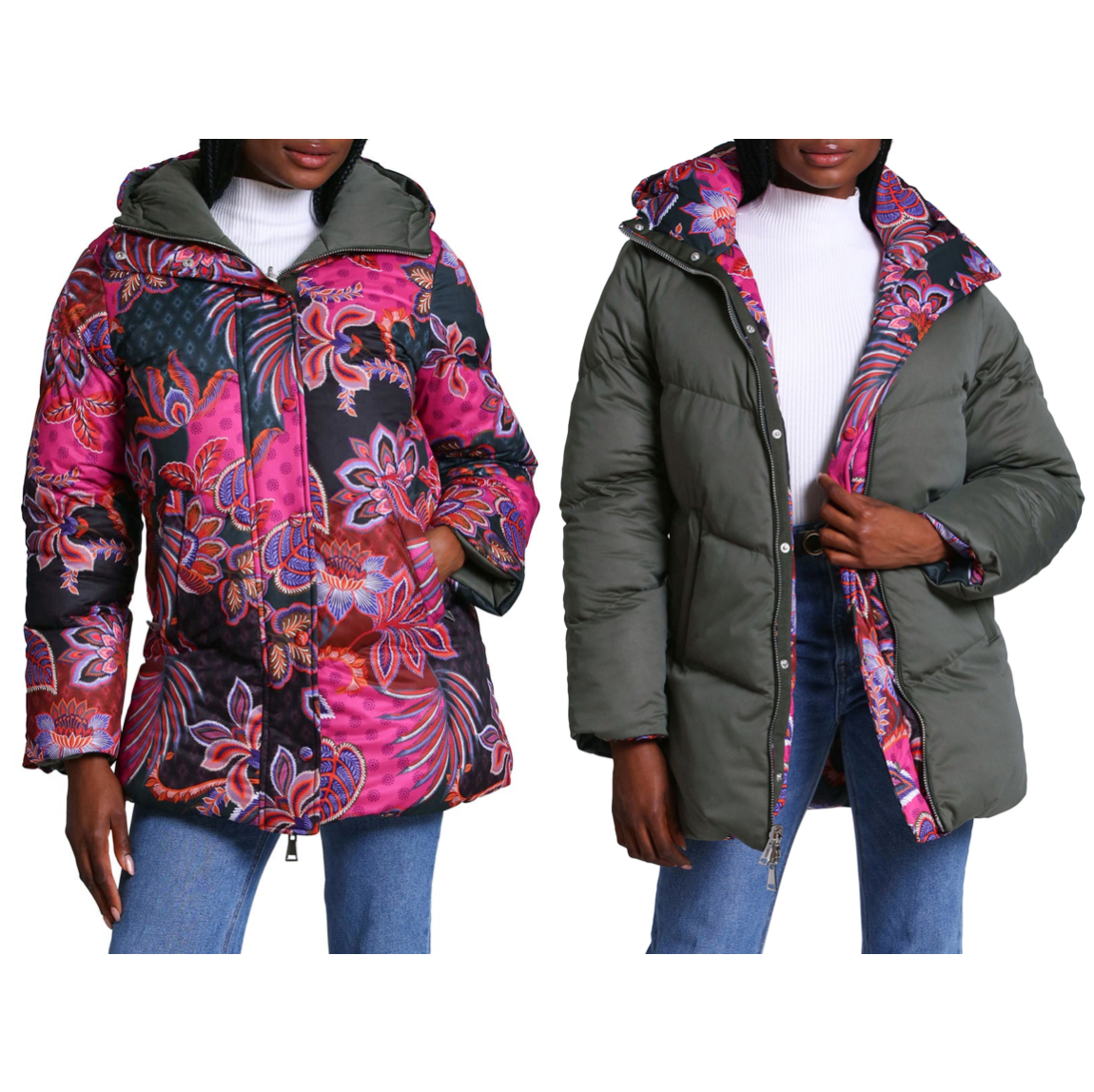 Avec Les Filles Reversible Thermal Hooded Puffer Jacket Paisley