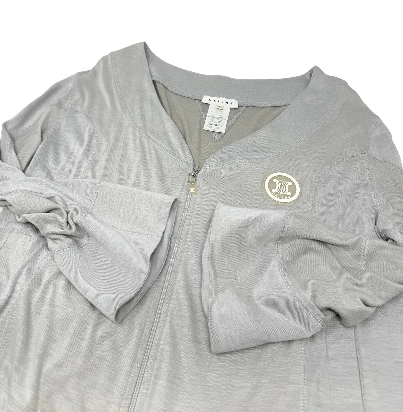 CELINE Vintage Track Suits Set #S #L Maglia Top Pantaloni Logo Rayon Grigio Rank AB
