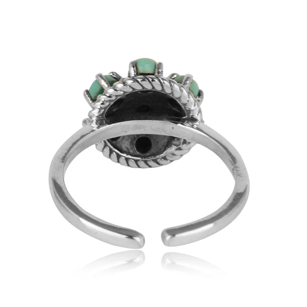 Genuine Turquoise Gemstone Rings, Multi Stone Sterling Silver Oxidized Jewelry - Image 3 of 4