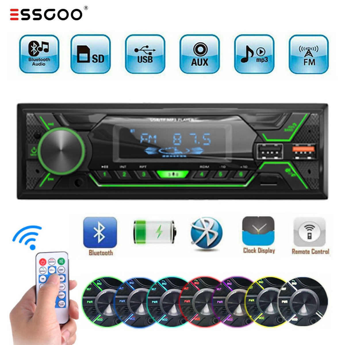 Single Din Car Stereo Bluetooth AM FM Audio MP3 USB AUX Player
