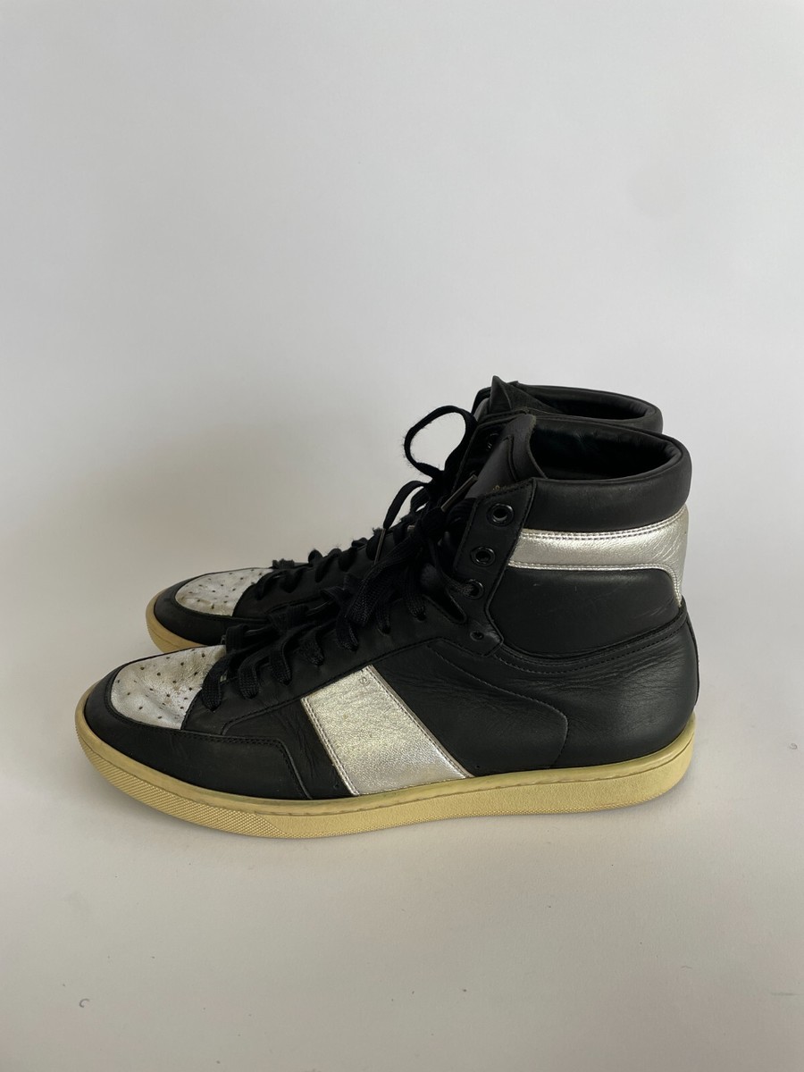 Saint Laurent Black/Silver Leather Star High Top Sneakers