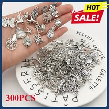 300Pcs Metal Alloy Silvery Charm Pendant Beads for DIY Jewelry Accessories