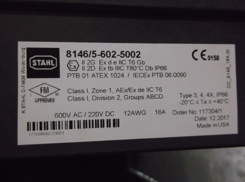 STAHL 8146/5-602-5002 DISCONNECT SWITCH 600 VAC 220 VDC 16A (839) - Picture 5 of 5