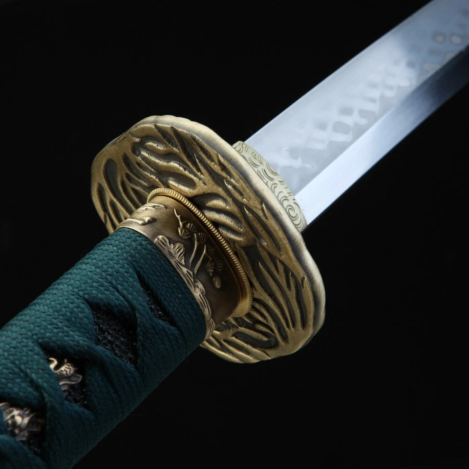 Espadas verdes afiladas de acero templado T10 de arcilla japonesa hecha a mano Hamon real Foto 3 de 4