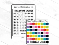 2450-3~~Three Dollar Savings Tracker Planner Stickers.