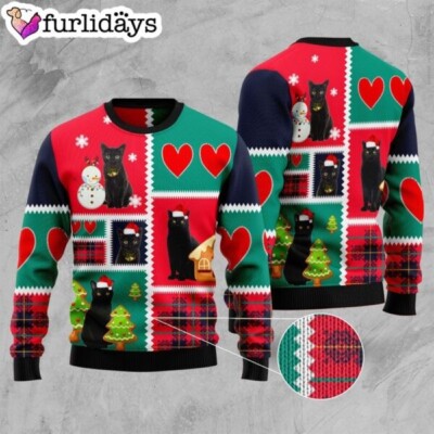 Love Black Cat Snow Ugly Christmas Sweater   Xmas Gifts For cat Lovers