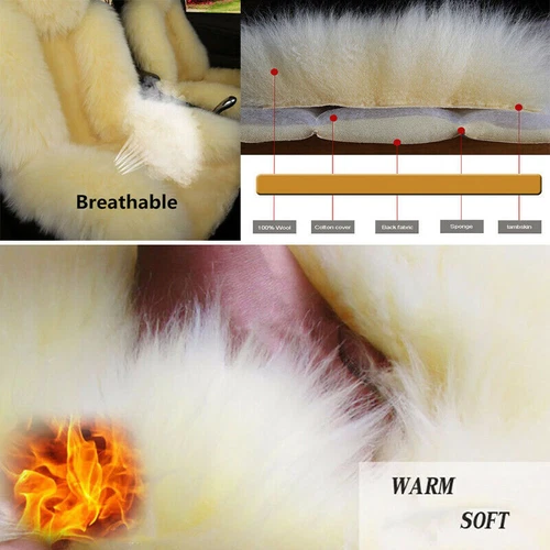 2PCS Genuine Australian Sheepskin Fur Long Wool Car SUV Front Seat Cover Winter - Picture 5 of 18
