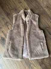 Oasis Rose Dusky Pink/Mink Faux Fur Gilet Waistcoat. Size M
