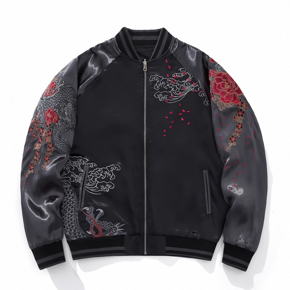 Mens Sukajan Jacket Vintage Style Japanese Dragon Embroidery
