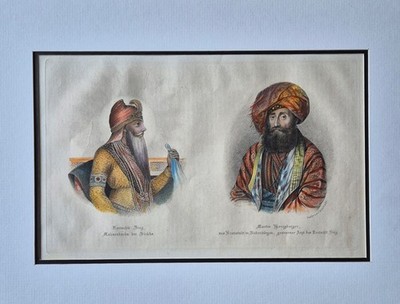 RARE HANDCOLD ENGRAVING, 1840S RANJEET SINGH, HONIGBERGER, PUNJAB, SIKH, INDIA