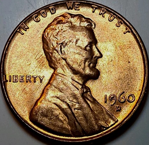 1960 D Lincoln Memorial Cent - Obv Filled 9 Die Chip Rare Mint Error Coin UNC RD - Picture 4 of 5