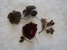 Lot 5 Vintage Millinery Hat Flowers Faux Silk Velvet Cotton Olive--Wine--- 8