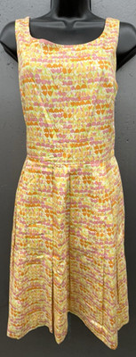 Vtg Talbots Dress 10P Yellow Pink Floral Tulip Cotton Flare Pleat Spring Easter