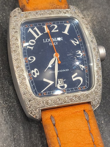 Locman Italy Vintage Diamond Accented Watch Orange Strap