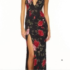 Sherri Hill Black Beaded Floral Sequin Gown Red Rose Cutout Prom Dress 2