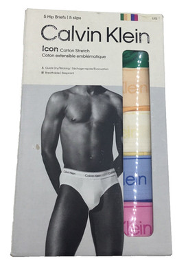 Calvin Klein Men's Icon Cotton Stretch 5-Pack Hip Brief LARGE