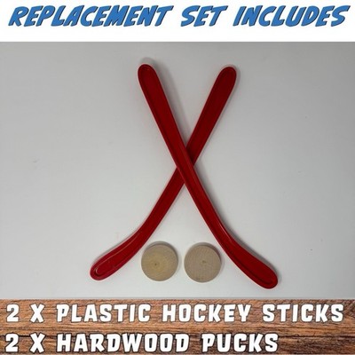 New Replacement Set of 2 Red or Blue Sticks & 2 Wooden Pucks Nok Hockey Game