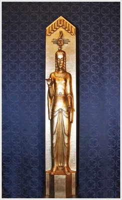 Euterpe Art Déco Hochrelief Albin Müller Holz versilbert 1925 Ikone Stele