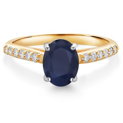 10K Yellow and White Gold Sapphire and White Lab Grown Diamond Engagement Ring