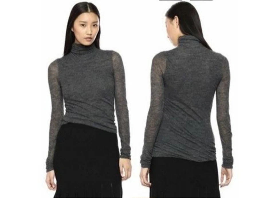 Theory Gray Baby Alpaca Blend Torqued Twist Neck Long Sleeve Top - Size S - Bild 1 von 4