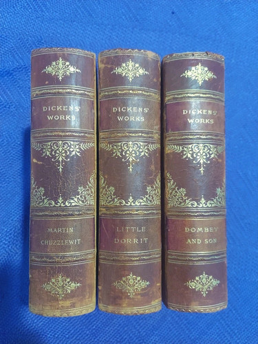 Antique Leather Charles Dickens Works 3 Books International Book Co Circa 1871