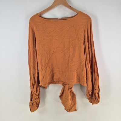 JV selection womens blouse top size 10 orange long sleeve linen cotton 127998
