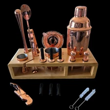 🥃 Rose Gold Cocktail Shaker with Built-In Strainer | Used Bar Tool | 24oz