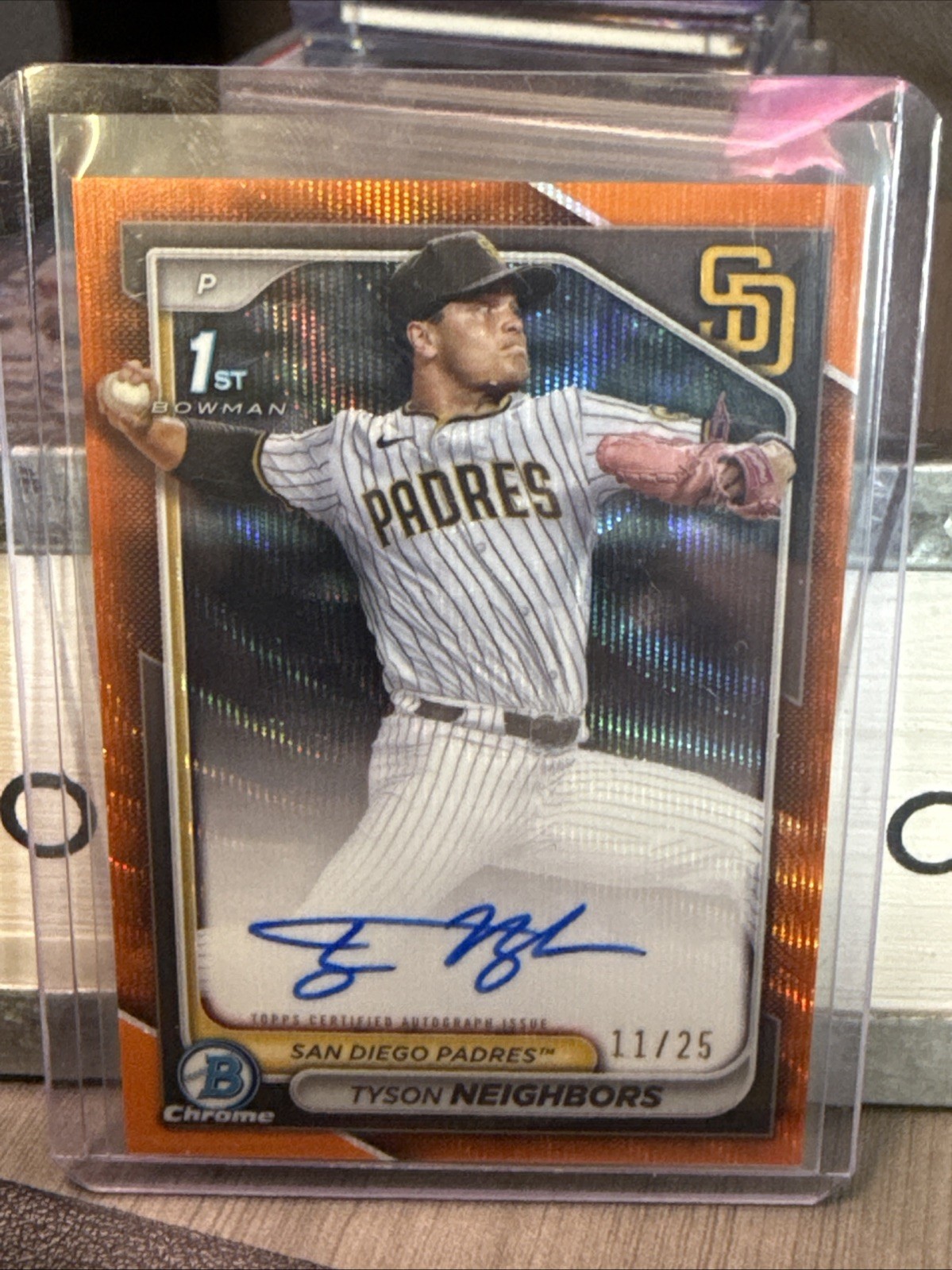 2024 Bowman Chrome Tyson Neighbors #CPA-TN 1st Bowman Auto Orange Wave 12/25