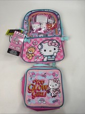 Hello Kitty 4 Piece Backpack Set Pink Aqua Lunch Bag Accessories Set New Nwt