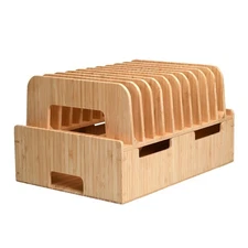 Bamboo 12-Port Charging Station & Docking Organizer for Smartphones & Tablets...