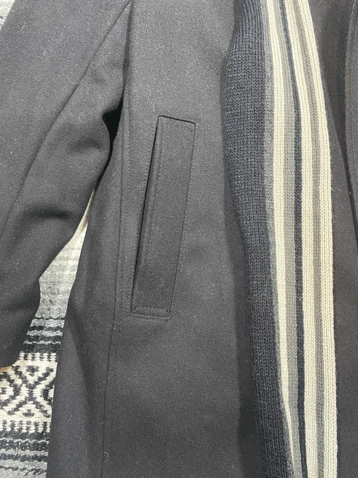 Dockers Wool Overcoat Jacket Mens XL Black Attached Removable Scarf Peacoat - Image 3 of 4