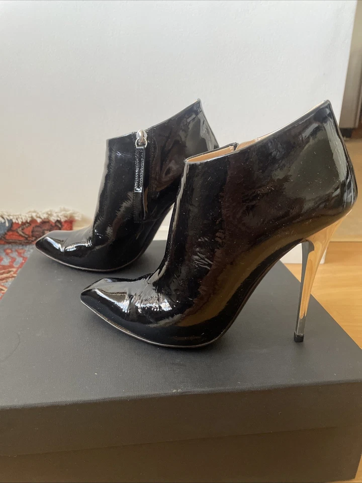 Giuseppe Zanotti Black Patent Leather Ankle Boots Booties Stiletto Heels Size 38 - Image 2 of 4