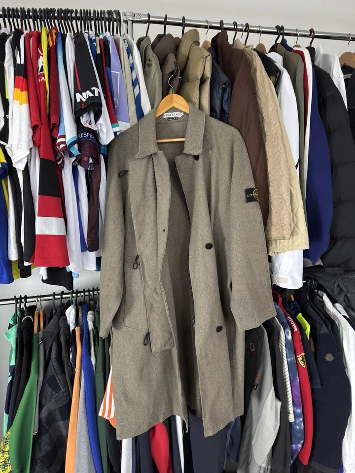 RARE! Vintage Stone Island 1995 AW Archive Long Coats Wool Made Italy Jacket 90s - Image 2 of 4