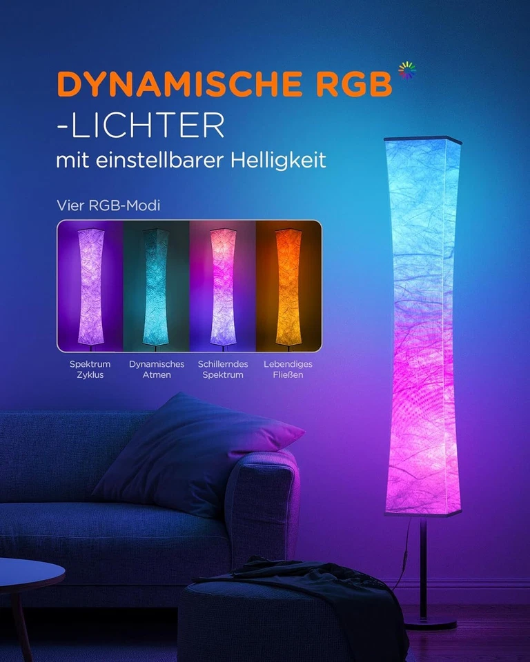 tomons RGB Stehlampe Wohnzimmer Smart dimmbare Stehleuchte Fernbedienung moderne - Bild 4 von 4