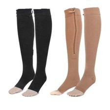23-32 mmHg Medical Compression Socks, Open Toe ,Zippered Knee-High Stockings