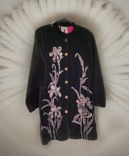 Indigo Moon Velvet Coat Size 2xl Black Long Jacket Embroidered Embellish Sequin