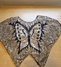 Vintage 1970's Gold Sequins Butterfly Top Cropped Batwing Shirt. Disco era