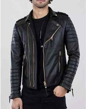 New Sheepskin Black Leather Jacket 100 Real Lambskin Moto Biker Slim Fit Jacket