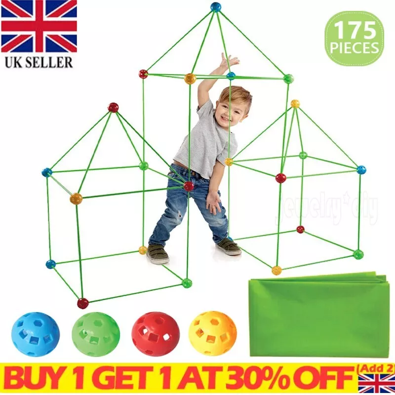 144 Piece Build Your Own Den Kit Pack of 2 Childrens Play Construction Fort  Tent Making Set : : Toys & Games