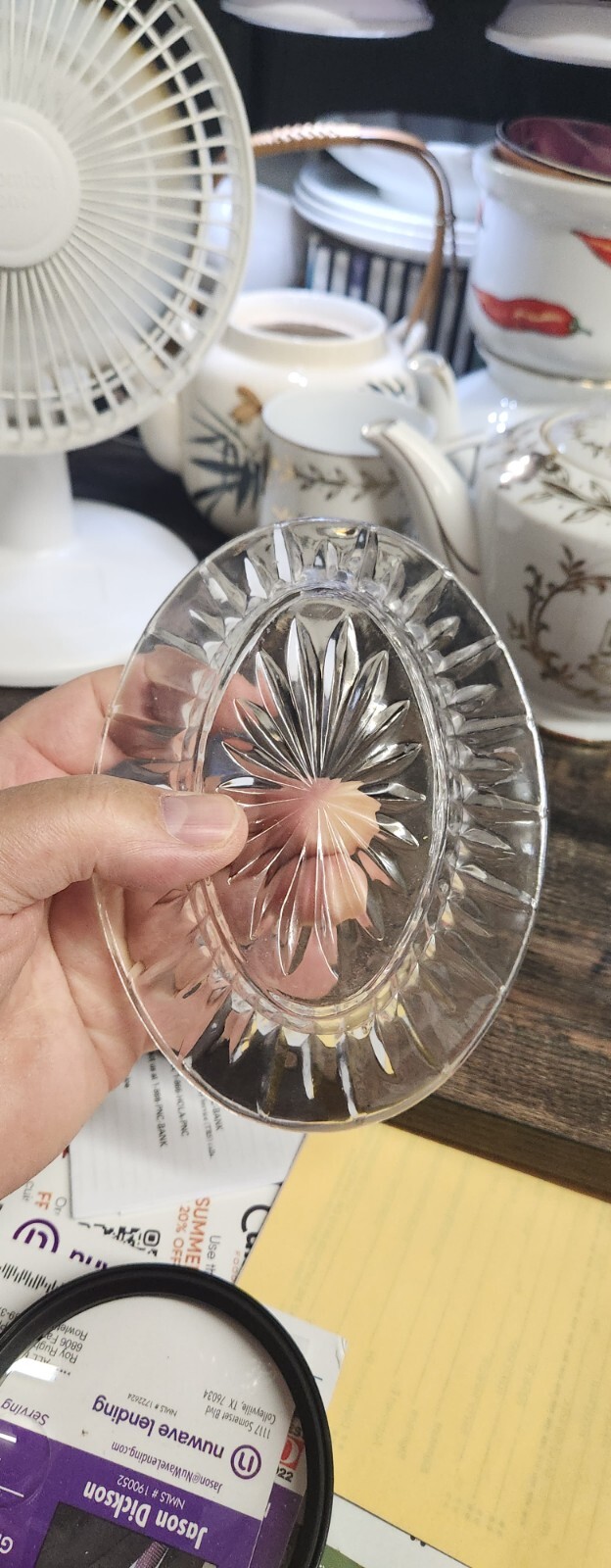 Vintage frosted crystal jewelry box with engraved floral design, lid not included-image