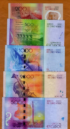 Complete SET, Cape Verde, 200-500-1000-2000-5000 Escudos, 2014 (2015) UNC - Picture 2 of 2