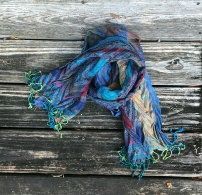 Multicolor Boho Bohemian Silky Chiffon Scarf with Fringe Ends