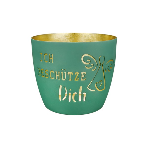 Gilde Metall Windlicht Ich BeschüTze Dich In DunkelgrüN - Teelichthalter Deko-image