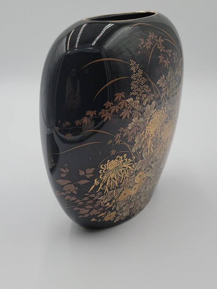 Tenmoku Kiku Vase Designed by Shibata Chinaware Ltd Toyo Japan Floral