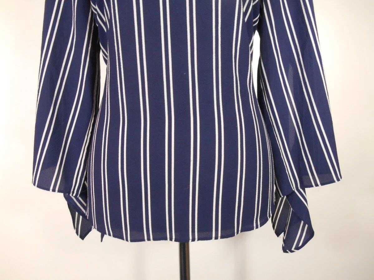 Bellissima camicetta donna piccola Michael Kors blu a righe design LS stile tunica
