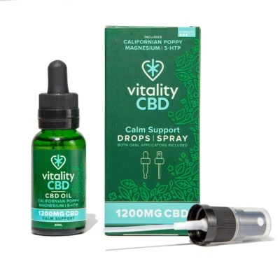 VITALITY CBD Calm & Relax CBD Oil Citrus Flavour High Strength 1200mg PURE CBD Vegan 30ml