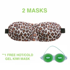 2 Travel 3D Eye Mask Sleep Soft Padded Shade Cover Rest Relax Blindfold Leopard 