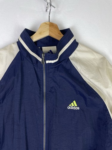 Vintage Adidas Windbreaker Navy Highligher Yellow Stripes Sz XL - Picture 4 of 12